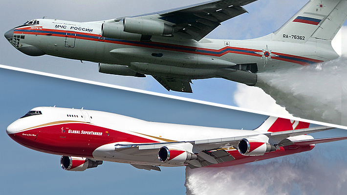 Cómo se comparan el Supertanker y el avión ruso que se suma al combate de las llamas