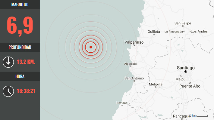 Sismo de 6,9 Richter afecta la zona central: epicentro fue a 72 kilómetros de Valparaíso