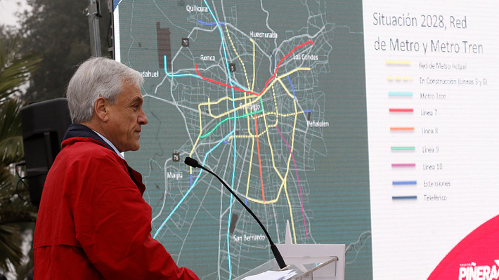 Piñera propone añadir tres nuevas líneas y varias extensiones al Metro para terminar con Transantiago en 10 años