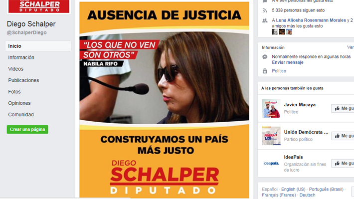 Candidato a diputado vinculado a Chile Vamos usa foto de Nabila Rifo en su campaña
