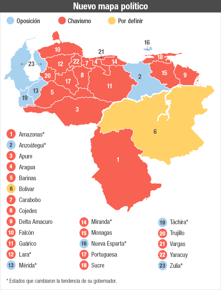 El nuevo mapa político de Venezuela tras los resultados oficiales de