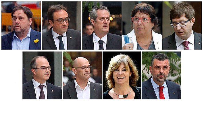 Justicia española decreta prisión preventiva contra ocho miembros del Gobierno catalán