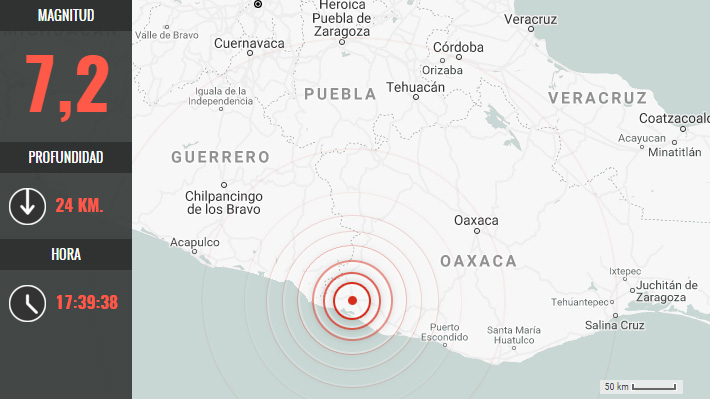 Sismo de magnitud 7,2 sacude zona sur de México