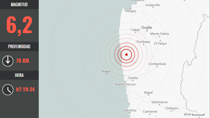 Sismo de magnitud 6,2 se percibe en el centro del país: SHOA descarta posibilidad de tsunami