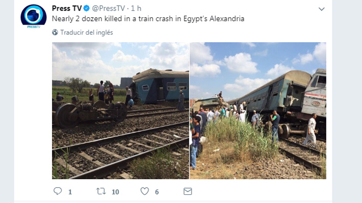 Al menos 20 muertos y 82 heridos deja choque de trenes en el norte de Egipto