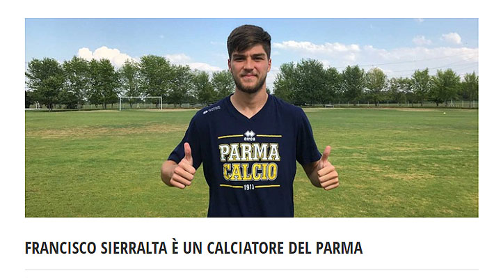 El defensa chileno Francisco Sierralta fue confirmado como nuevo refuerzo del Parma de la Serie B italiana