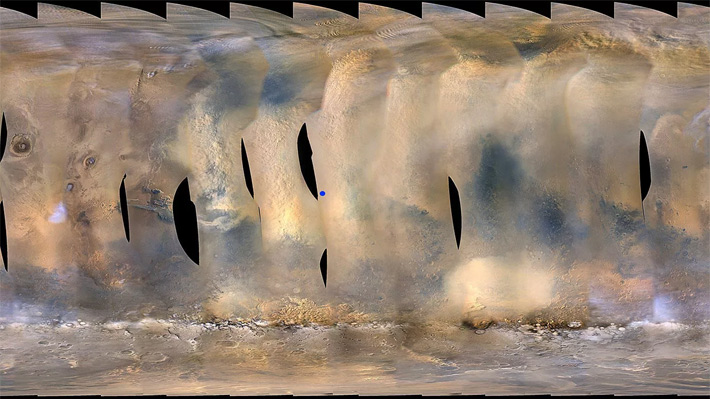Sonda que orbita Marte logró captar en imágenes la tormenta de arena que afecta al planeta