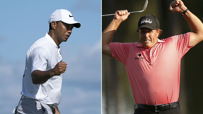 La leyenda Tiger Woods y Phil Mickelson pelearán hoy en un histórico mano a mano para llevarse US$ 9 millones