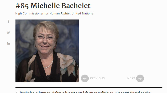 Forbes: Bachelet es la única latinoamericana entre las 100 mujeres más poderosas del mundo