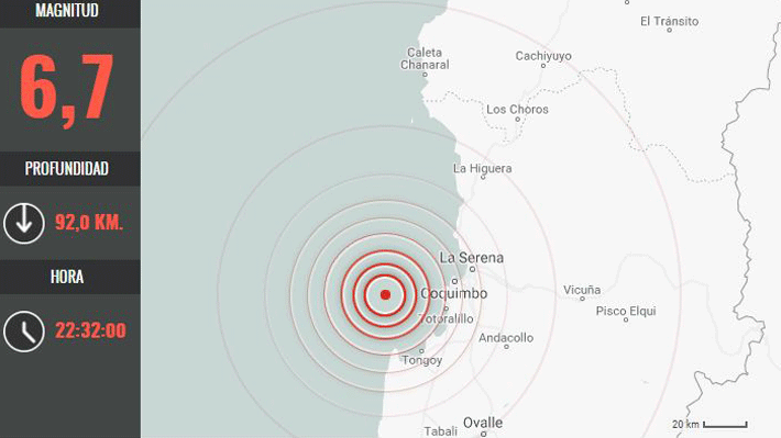 Fuerte sismo de 6,7 Richter sacude zona norte y central de Chile