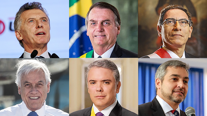 Resultado de imagen para Mauricio Macri, de Argentina, Jair Bolsonaro, de Brasil, Mario Abdo Benítez, de Paraguay, y Martín Vizcarra, de Perú.