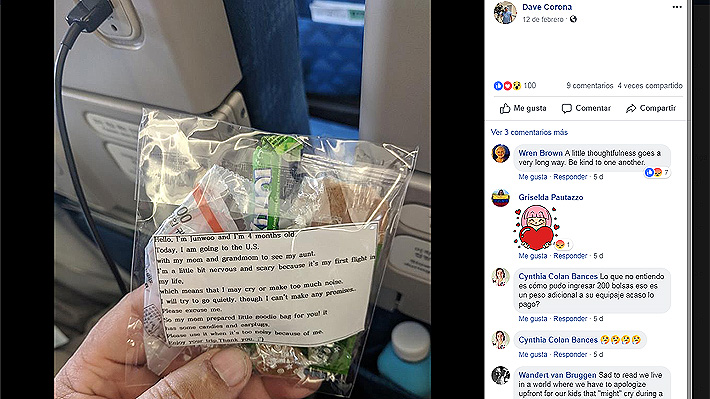 Controversia en EE.UU.: Madre entrega bolsas con dulces a los pasajeros de un avión para compensar los llantos de su hijo