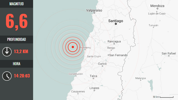 Fuerte y extenso sismo se percibe en la zona centro sur del país: Fue magnitud 6,6