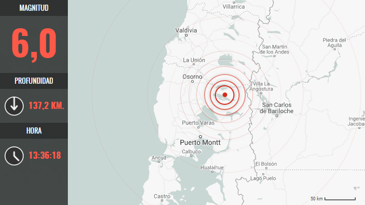 Sismo de magnitud 6 se percibió esta tarde en cinco regiones del sur del país