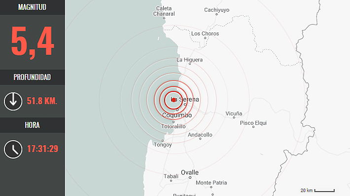 Sismología rebaja de 6,2 a 5,4 sismo percibido en zona centro norte del país