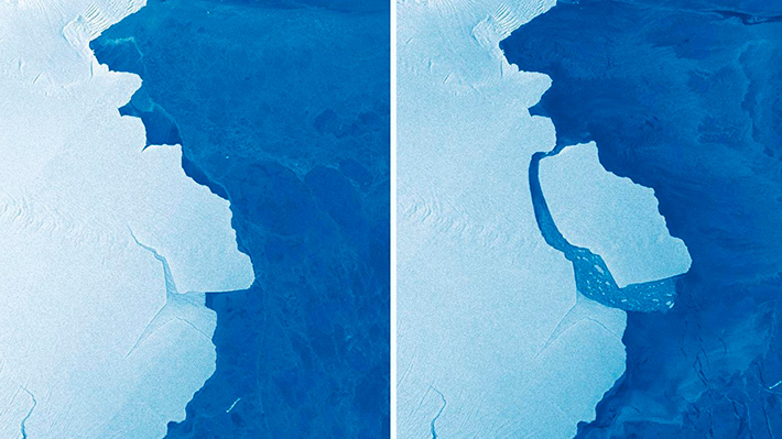 Satélite registró cómo se desprendió un iceberg en la Antártica: Observa el movimiento de la gran masa de hielo