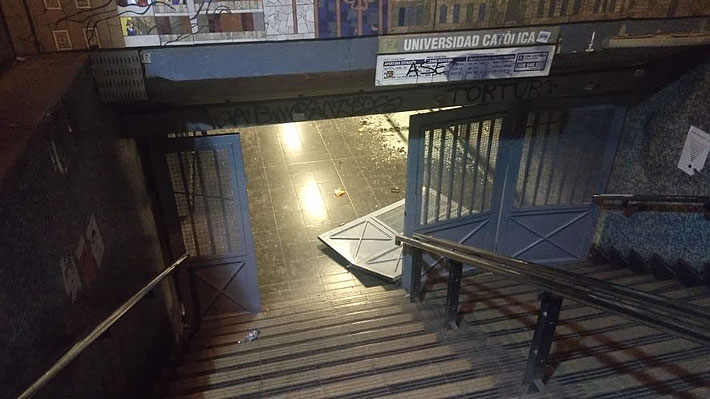 Metro de Santiago informa que estación U. Católica no estará disponible al inicio de operación de este sábado tras destrozos