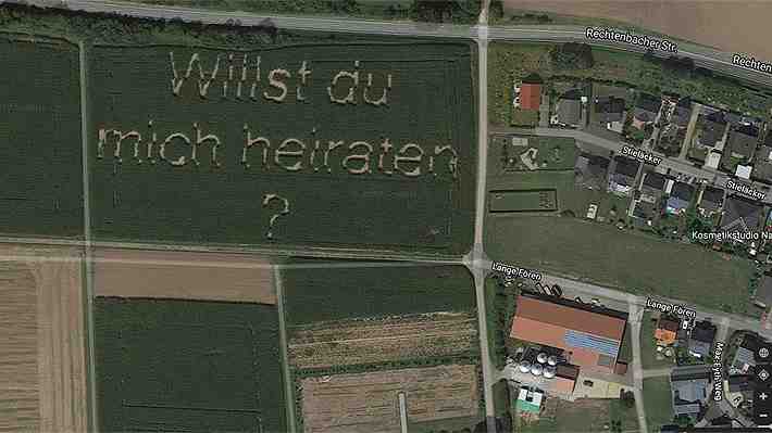 Propuesta de matrimonio de un hombre en Alemania recorre el mundo tras aparecer en foto aérea de plataforma de mapas