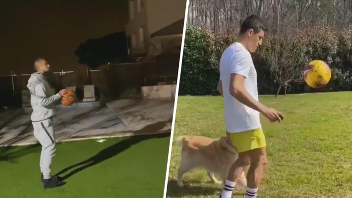 Vidal se luce con el básquetbol y Alexis entrena en compañía de sus perros mientras dura la cuarentena