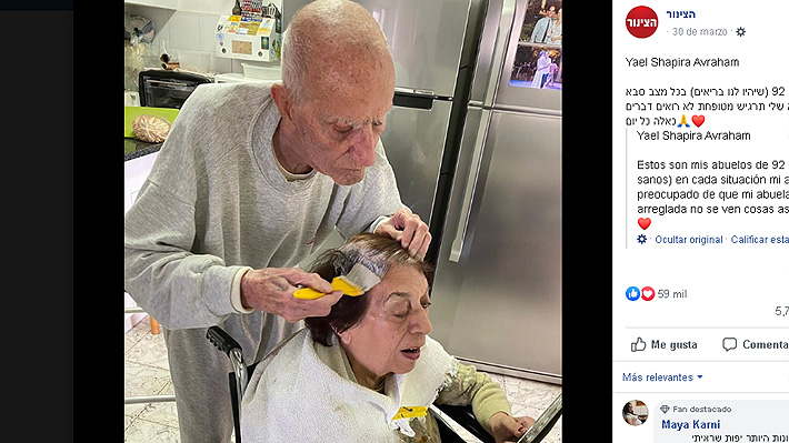 Nieta comparte imagen de su abuelo ayudando a su esposa a teñirse el pelo en cuarentena en Israel: "Refleja su amor"