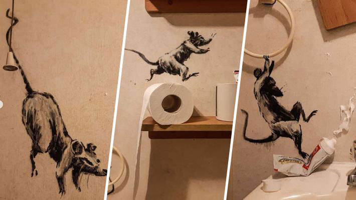 Banksy revela una nueva obra realizada en cuarentena: La plasmó en su propio baño