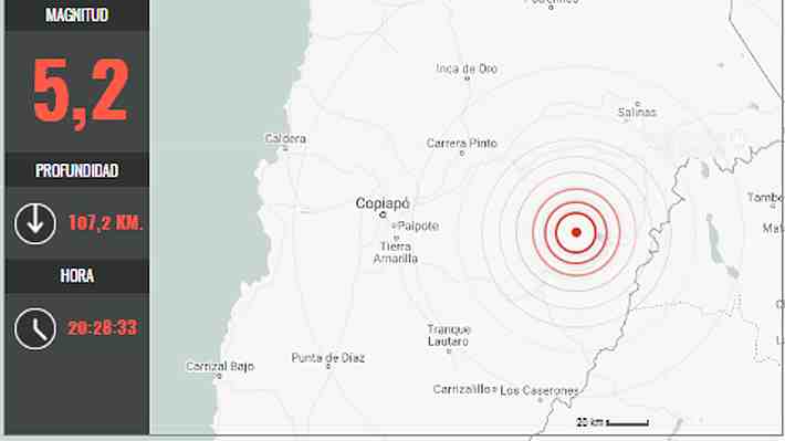 Sismo de mediana intensidad se percibe en la zona norte del país: Epicentro fue en Atacama
