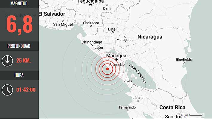 Sismo de magnitud 6,8 sacude la costa oeste de Nicaragua: SHOA descarta  riesgo de tsunami para Chile | Emol.com