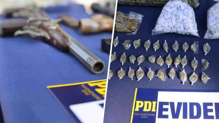 PDI allana domicilios en Puente Alto, La Granja y El Tabo e incauta gran cantidad de armamento y droga