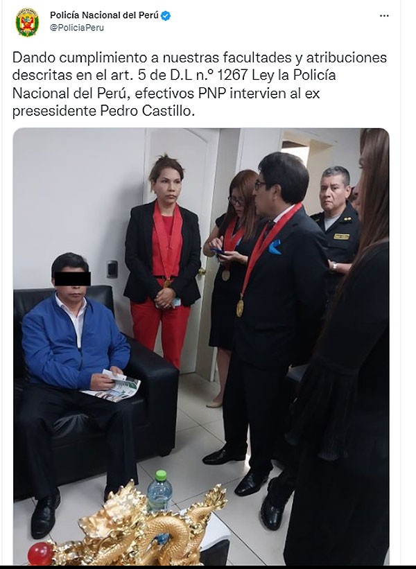 Pedro Castillo Es Detenido Por La Policía De Perú Tras Ser Destituido Por El Congreso 