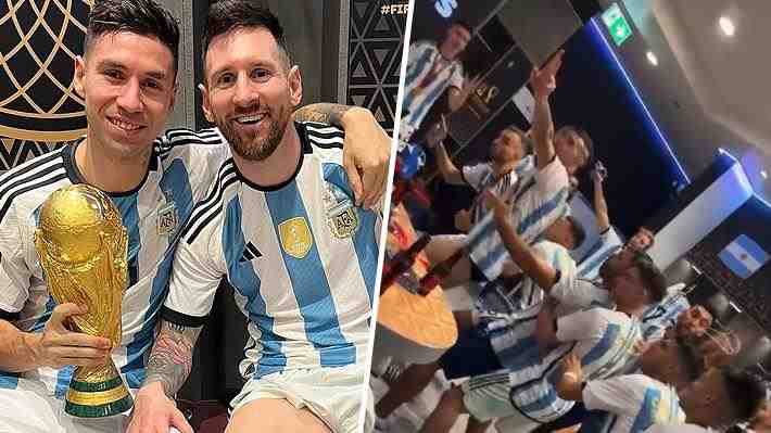 Trencito, dura dedicatoria a Mbappé y salida en bus descapotable: Así fue el alocado festejo en el camarín de Argentina tras ganar el Mundial