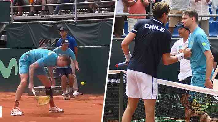 Rompió su raqueta y terminó riéndose: Así fue el momento de furia del N°1 de Kazajistán ante Jarry en la Davis y el gran elogio que le dio al chileno