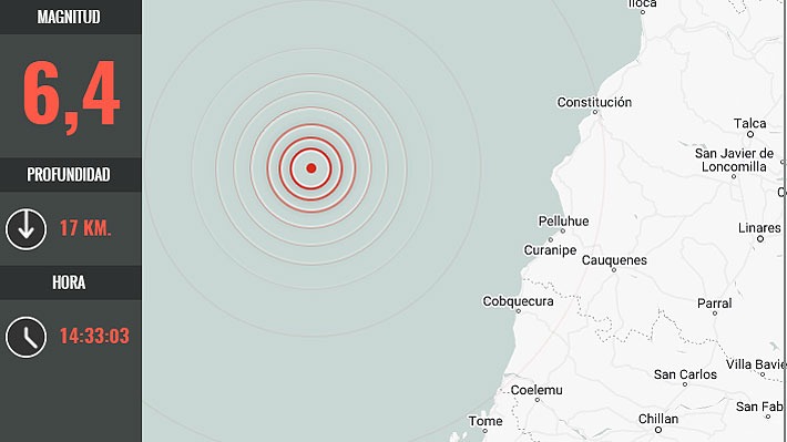 Fuerte sismo se sintió en regiones de O'Higgins, Maule, Ñuble y Biobío: 6,4 Richter y epicentro en Cobquecura