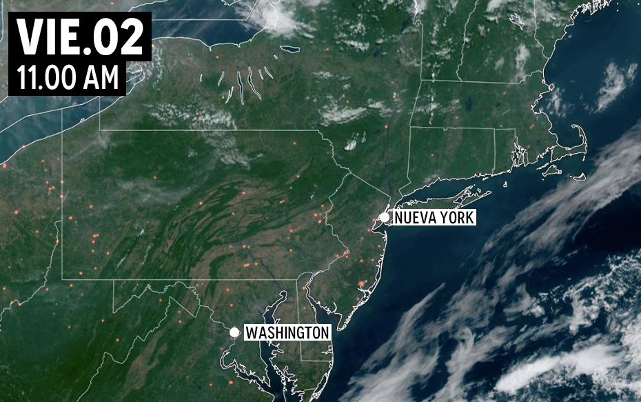 Nueva York: Las imágenes satelitales que enseñan cómo se fue moviendo el cúmulo de humo