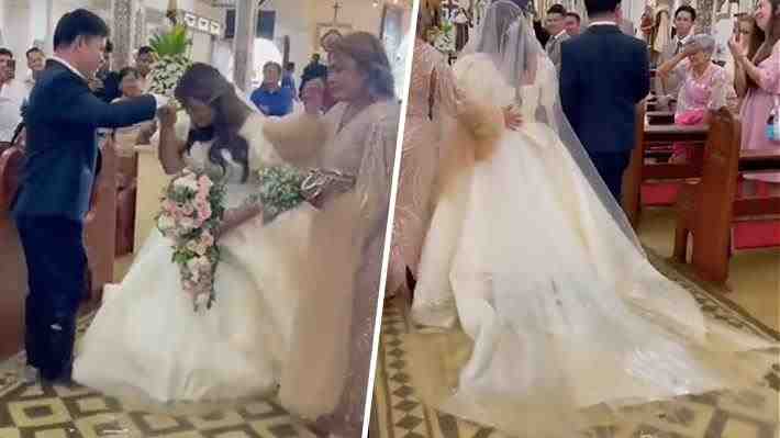 Video: Tifón en Filipinas no impidió boda de una pareja que caminó al altar con el agua hasta los tobillos