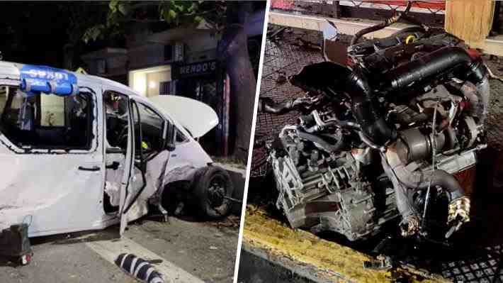 Fotos | Vehículo provoca accidente al evadir luz roja en Providencia: Motor quedó en la calle
