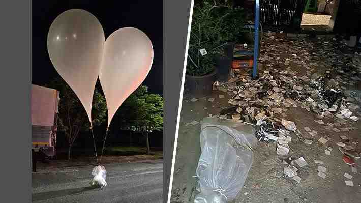 Particular "ataque" de Corea del Norte: Envía cientos de globos cargados con basura y estiércol al Sur