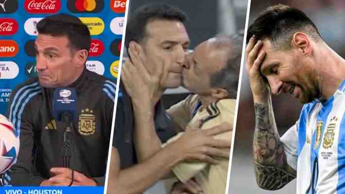 Lionel Scaloni se molesta tras pregunta por nivel de Messi y habla de inesperado beso, mientras el "10" se confiesa por el penal fallado