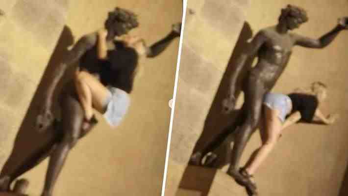 Indignación en Florencia por turista que simuló posiciones sexuales con estatua de un dios romano cerca del ponte Vecchio