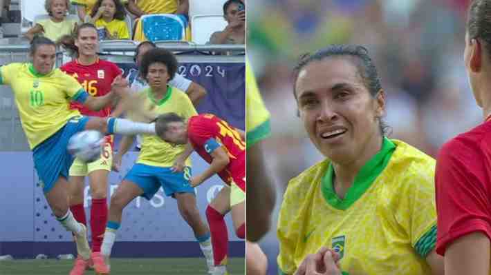 Se fue llorando... Mira la criminal patada por la que expulsaron a la leyenda Marta en el Brasil-España del fútbol de París 2024