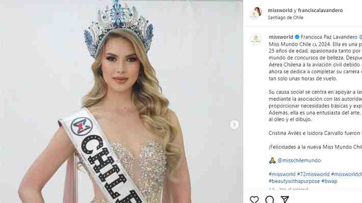 Modelo y piloto comercial: Quién es Francisca Lavandero, la representante de Chile en el Miss Mundo 2024