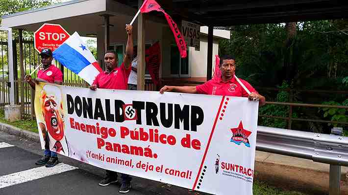 Sindicatos de Panamá protestan frente a embajada de EE.UU. contra dichos de Trump por control del canal