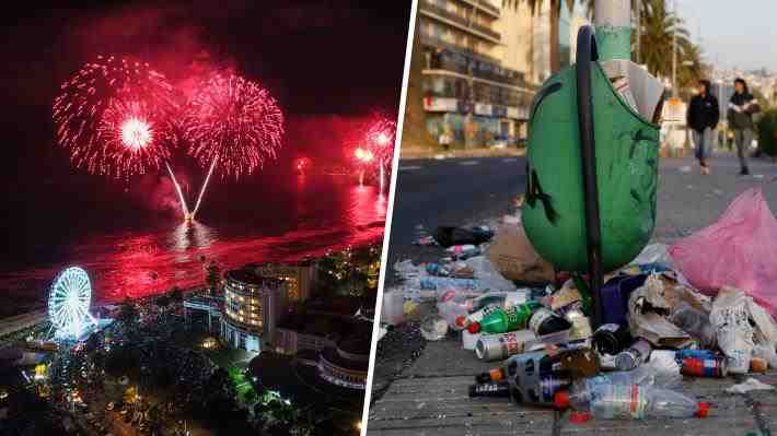 Entre fuegos artificiales y basura: Las fotos que dejó la celebración de Año Nuevo en la región de Valparaíso