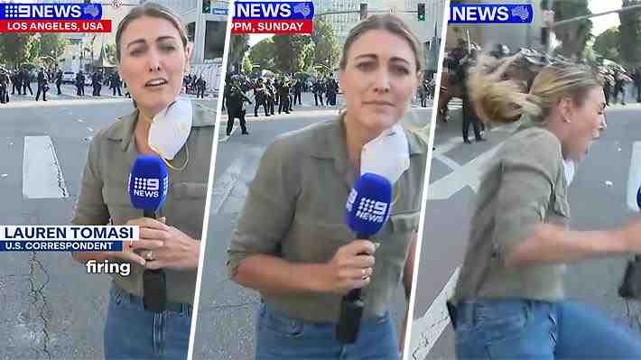 Video | El momento en que una periodista es impactada por un balín de goma en medio de protestas en Los Ángeles