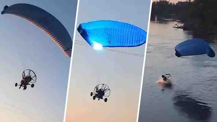 Video: El momento en que un parapentista choca contra cables de alta tensión y cae a un río en Estados Unidos