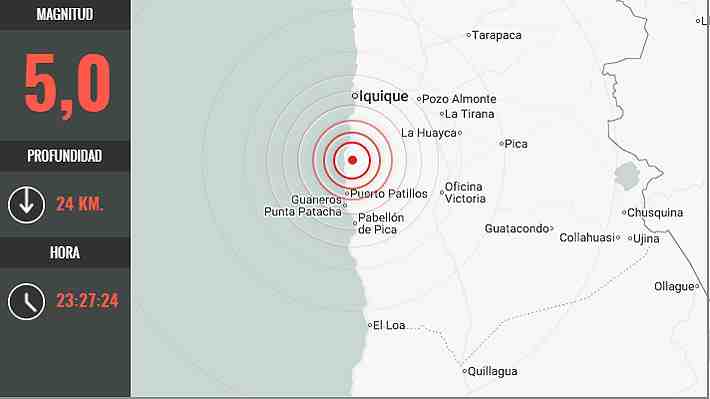 Se registran tres sismos en el mismo lugar de la Región de Tarapacá en un lapso de 13 minutos