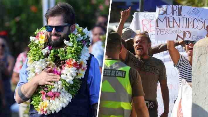 Con manifestaciones afuera del aeropuerto: Presidente Boric aterriza por primera vez en Rapa Nui