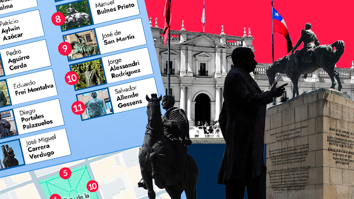 El mapa de los monumentos que rodean el Palacio de La Moneda a los que se sumará el de Sebastián Piñera