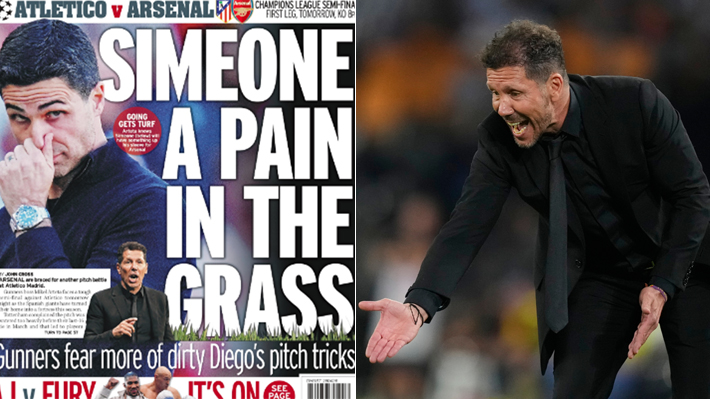 En Inglaterra le dedican llamativa portada a Simeone y lo acusan de "juego sucio" a un día del Atlético-Arsenal por semis de la Champions