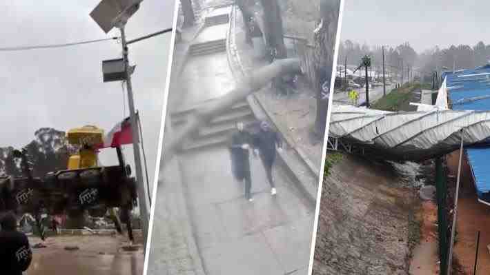Videos | Volcamiento de grúa, caída de árbol sobre joven y voladura de techo: Los estragos en medio del sistema frontal