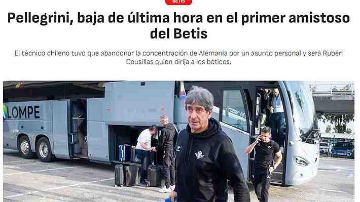 Pellegrini abandona la concentración del Betis y no dirigirá el primer amistoso de pretemporada